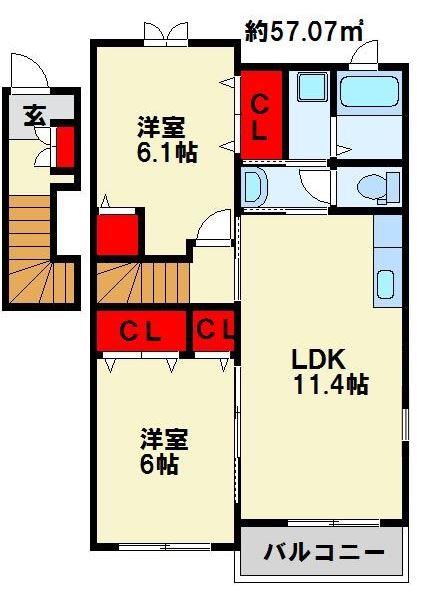 フェリオC(2LDK/2階)の間取り写真
