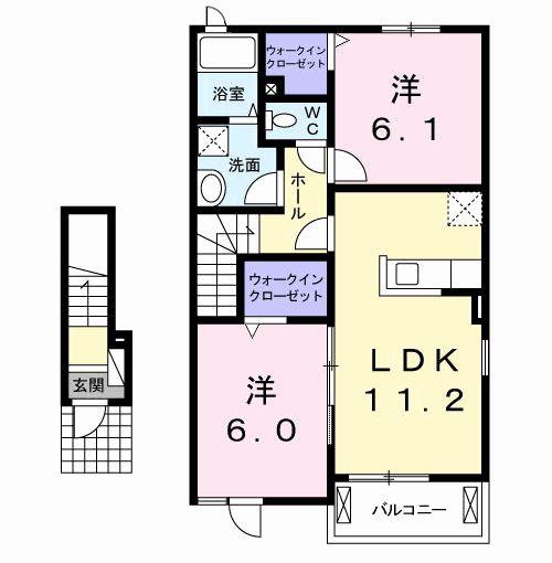 アン・リヴィエール B(2LDK/2階)の間取り写真