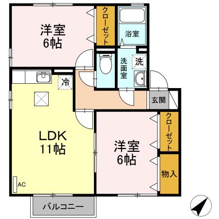 プリマヴェーラAB(2LDK/2階)の間取り写真
