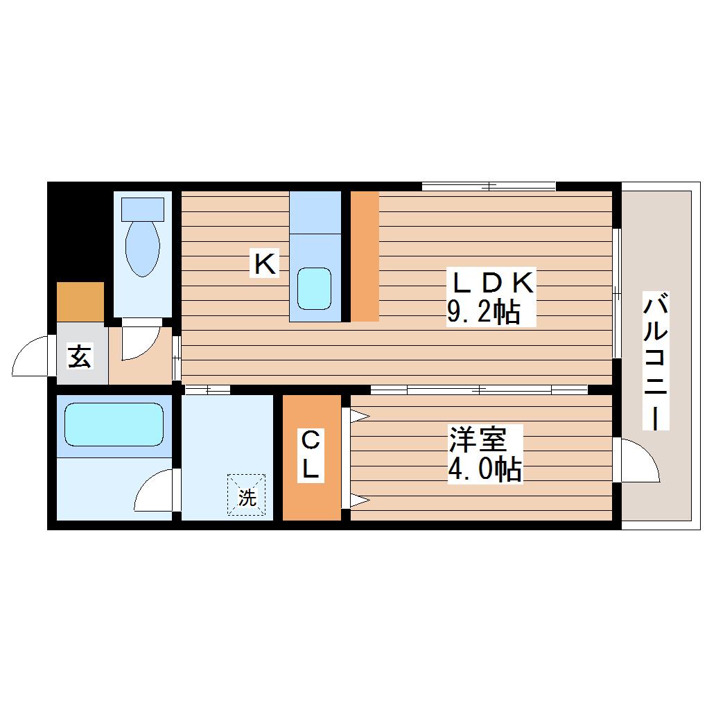 ARVITA宮城野(1LDK/2階)の間取り写真
