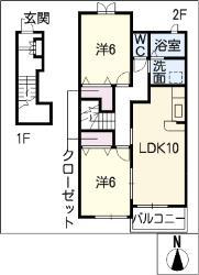 サニーヒル(2LDK/2階)の間取り写真