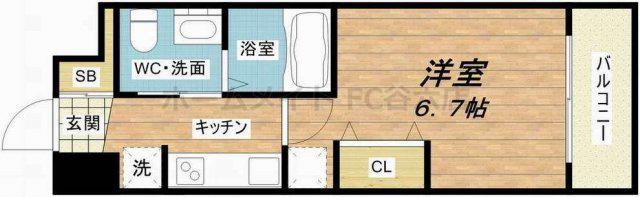 アーデンタワー本町イースト(1K/8階)の間取り写真