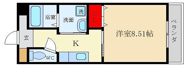 シャンテー枚方磯島(1K/1階)の間取り写真
