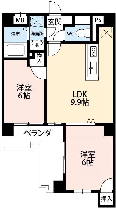 コメルス V(2LDK/1階)の間取り写真