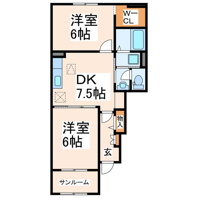 ハイウェイサイド ブルースカイ(2DK/1階)の間取り写真