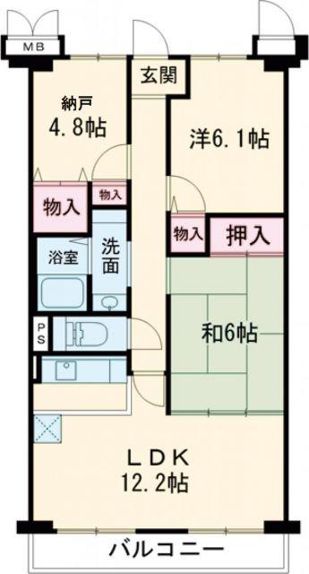 ボヌール錦織公園(3LDK/4階)の間取り写真