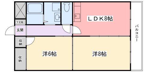 広畑中村コーポ(2LDK/5階)の間取り写真