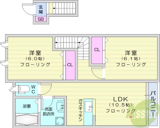 ブルーム・サティ(2LDK/2階)の間取り写真
