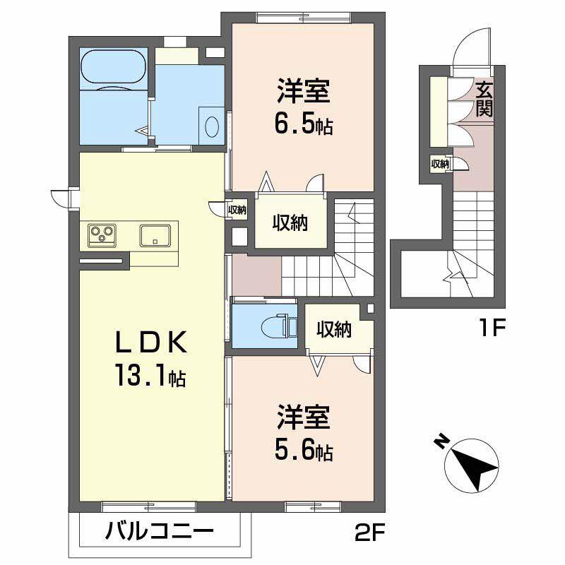 グリナージュ和霊元町(2LDK/2階)の間取り写真