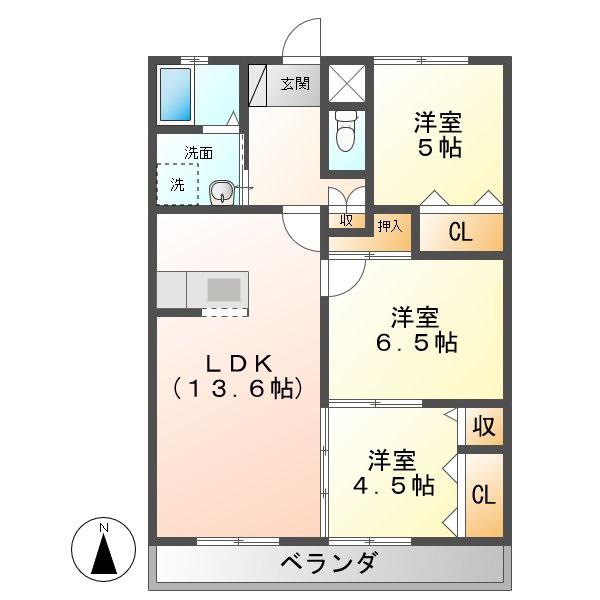 シュロス北山(3LDK/3階)の間取り写真