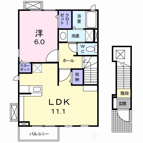 グリーンヒルズ(1LDK/2階)の間取り写真