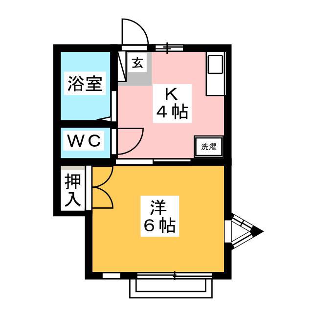 グリーンヒル(1K/2階)の間取り写真