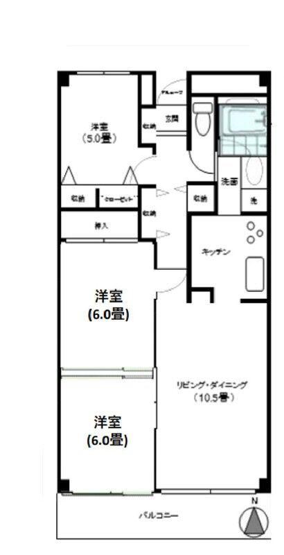ジュネス(3LDK/5階)の間取り写真