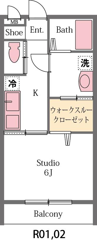 グローレジッド(1K/2階)の間取り写真