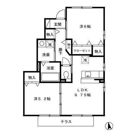パークコートC棟(2DK/1階)の間取り写真