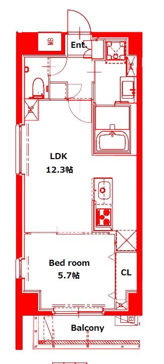クレサール横中(1LDK/3階)の間取り写真