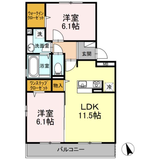 ヴィラ ビアンカ(2LDK/3階)の間取り写真