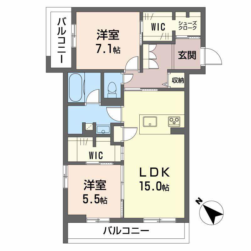 ラ プレスタージュ(2LDK/2階)の間取り写真