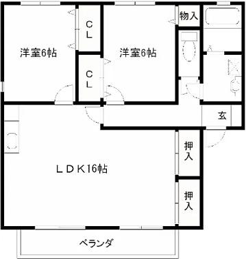 ベルナールIIB棟(2LDK/1階)の間取り写真
