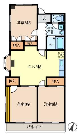 臼倉マンション(3DK/3階)の間取り写真