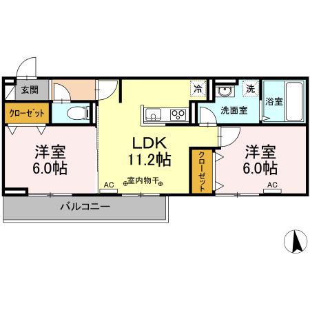 ユニヴェールG棟(2LDK/3階)の間取り写真
