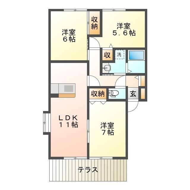 シャンブル南ヶ丘 E(3LDK/1階)の間取り写真