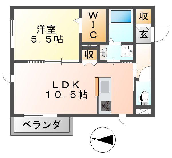 ウェルフラッツ武庫之荘(1LDK/1階)の間取り写真