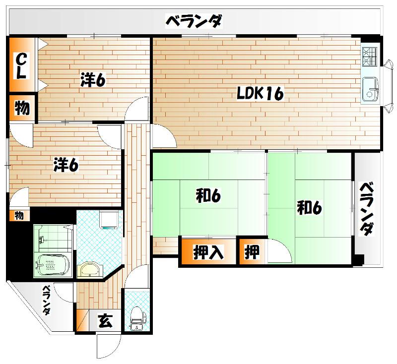 今浪マンション(4LDK/5階)の間取り写真