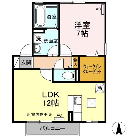 リビングタウン八日市場E(1LDK/1階)の間取り写真