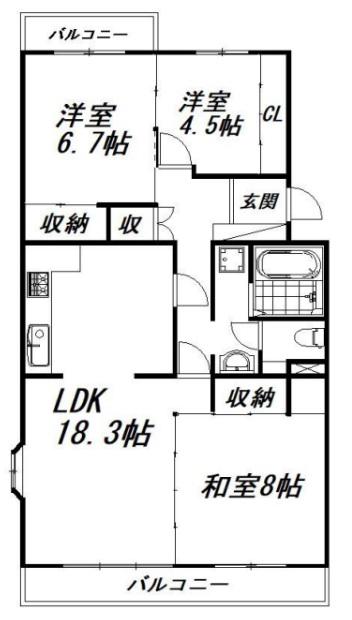 芳川ハイツ1号棟(3LDK/3階)の間取り写真