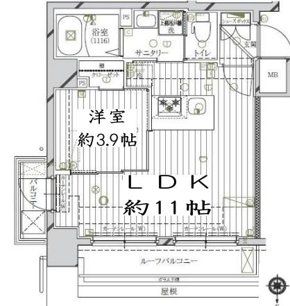 レガリス北千住(1LDK/7階)の間取り写真