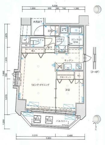 バージュアル新御徒町(1LDK/5階)の間取り写真