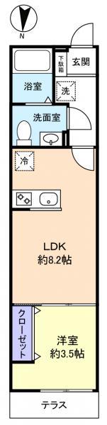 AJ勝田台(1LDK/1階)の間取り写真