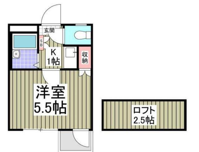 ヴェルメゾン船橋(1K/2階)の間取り写真