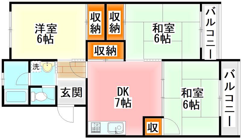 伊川道コーポ(3DK/3階)の間取り写真