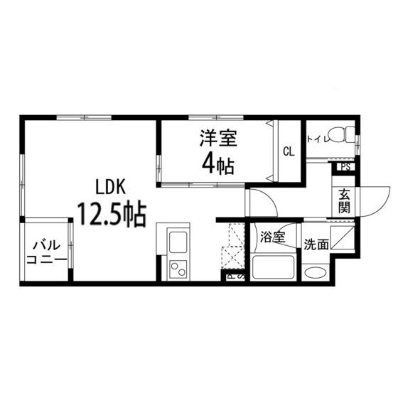 ゾンネモント子平町(1LDK/4階)の間取り写真