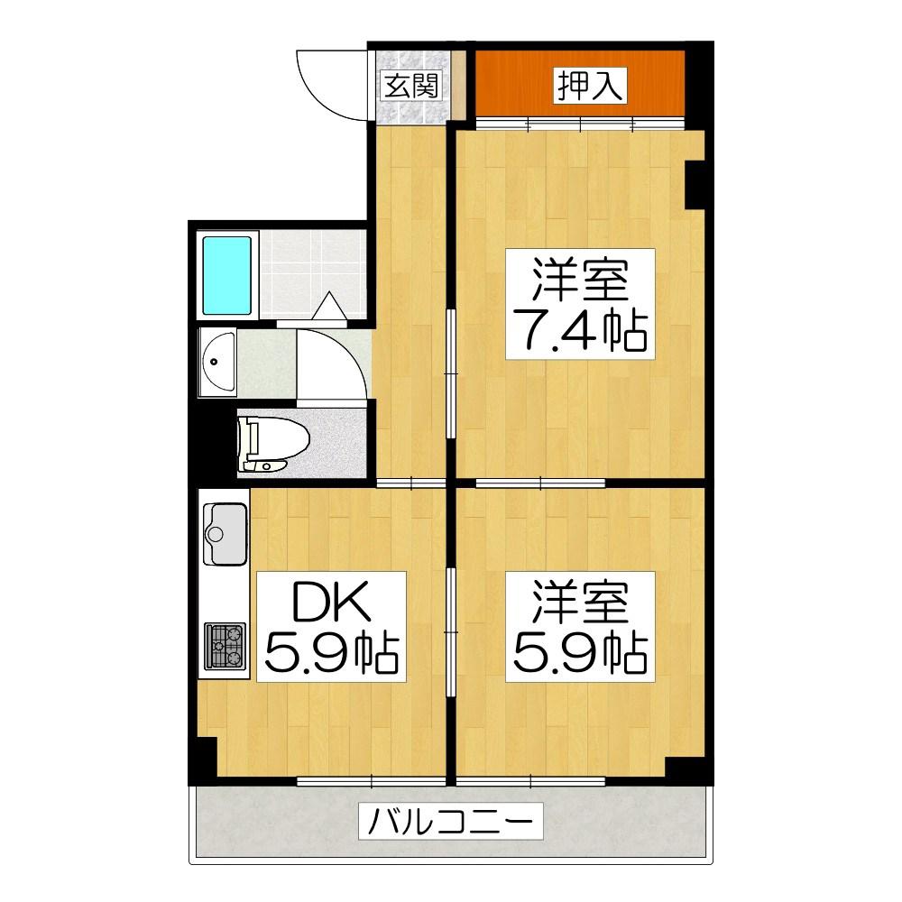 CASA APRIRE(2DK/4階)の間取り写真
