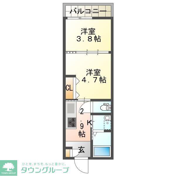 ホープセンター(2K/3階)の間取り写真