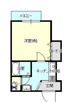 問屋町ハイツ I(1K/2階)の間取り写真