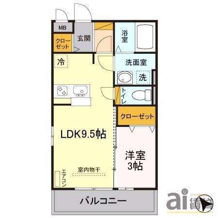 グリシーヌA(1LDK/3階)の間取り写真