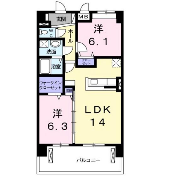 カーサ デル ソール(2LDK/5階)の間取り写真