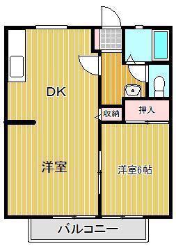 サンビレッジ六番街 J棟(1LDK/2階)の間取り写真