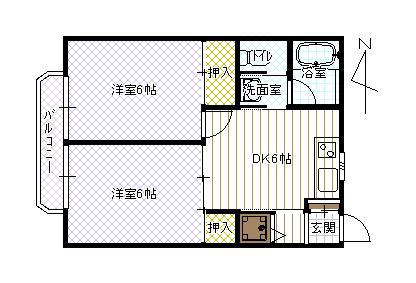 シャンパーニュ一本田中(2DK/2階)の間取り写真