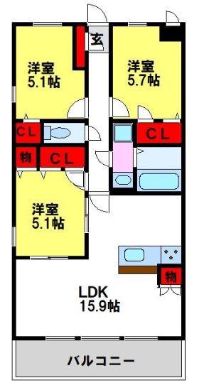 ブリリアントクレール(3LDK/2階)の間取り写真
