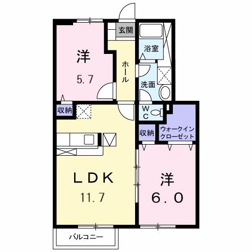 カサ モデルナ I(2LDK/1階)の間取り写真
