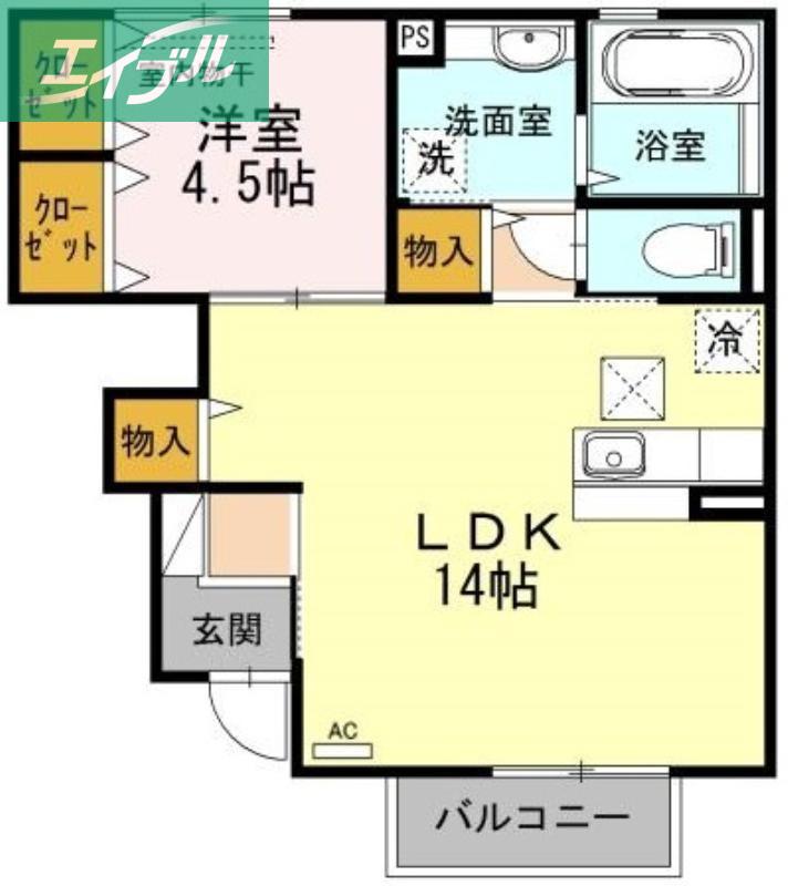 シャインピーチ(1LDK/1階)の間取り写真