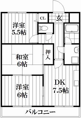 鴻池クレストマンション(3DK/3階)の間取り写真