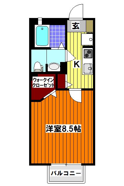 プレディオ毛呂山B(1K/1階)の間取り写真