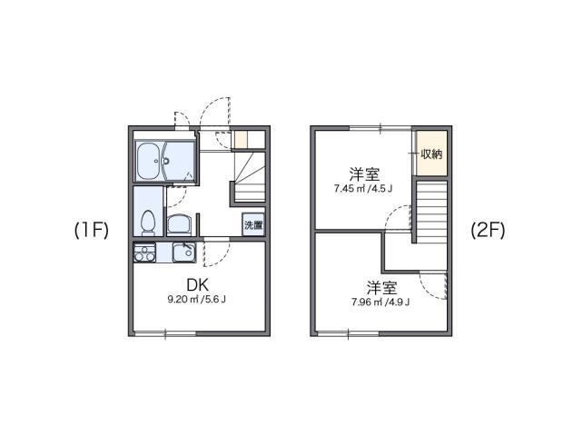 レオパレス枚岡ヒルズ(2DK/1階)の間取り写真
