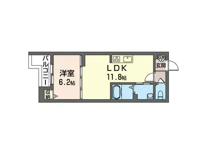 グランドソレイユ谷戸(1LDK/3階)の間取り写真